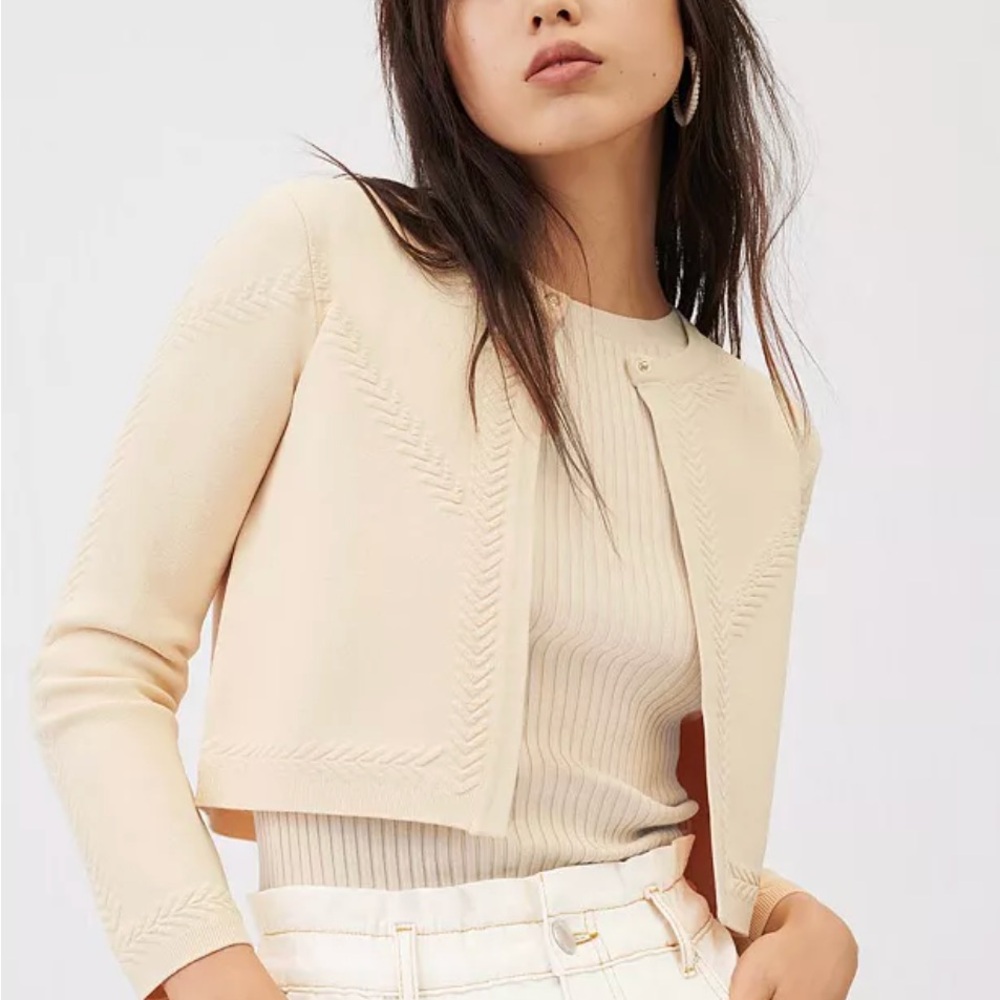 Maje Cream Knit Cropped Cardigan